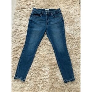 LOFT Petite Blue Wash Distressed Frayed Hem Skinny Jeans Size 6